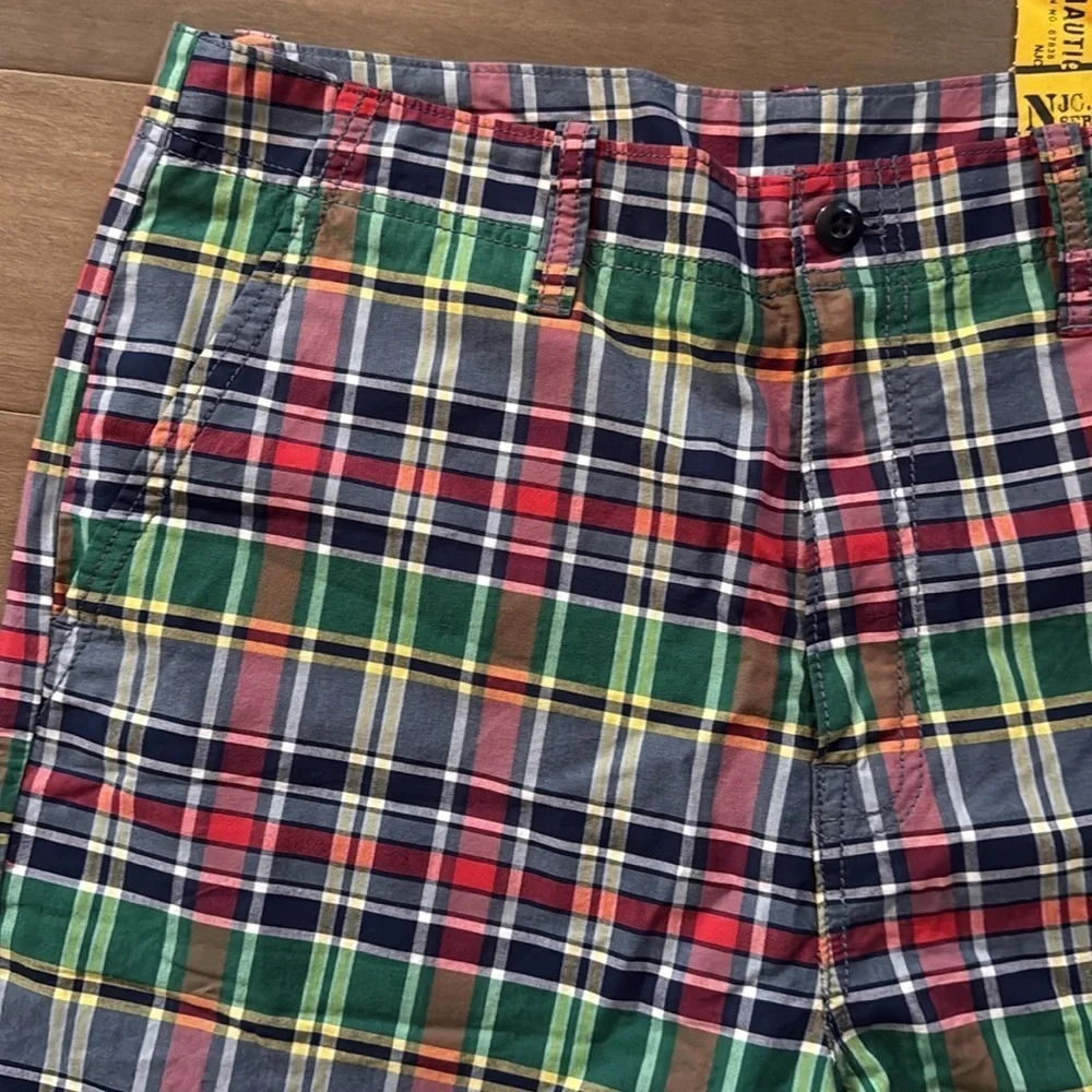 Nautica Plaid Cotton Plain Front Shorts SZ 34